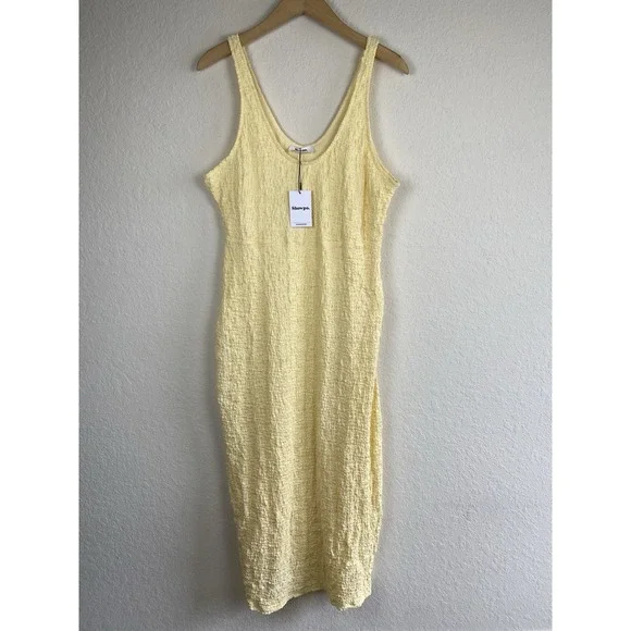 Showpo US 14 Novida Midi Dress Butter Yellow Textured Bodycon Cocktail Stretch - Picture 2 of 10
